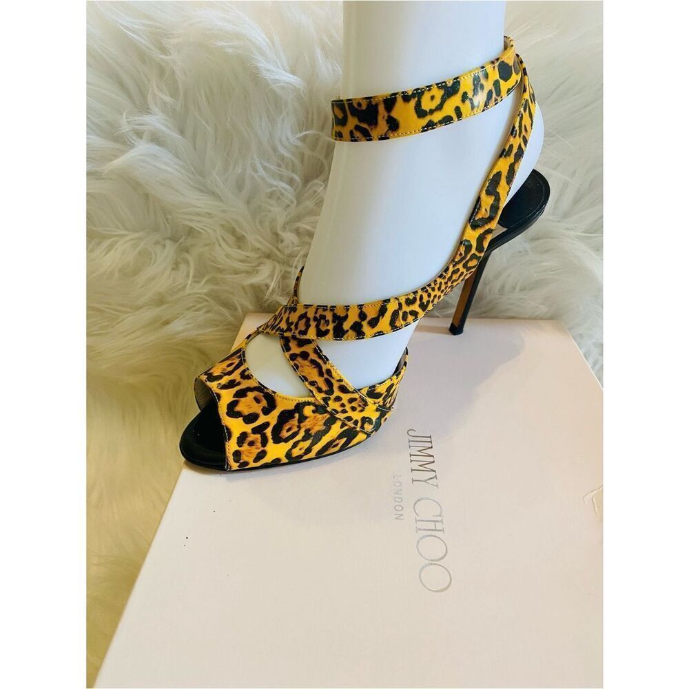 🛍️ Jimmy Choo Authentic Leopard Print Patent Leather Slingback Sandals